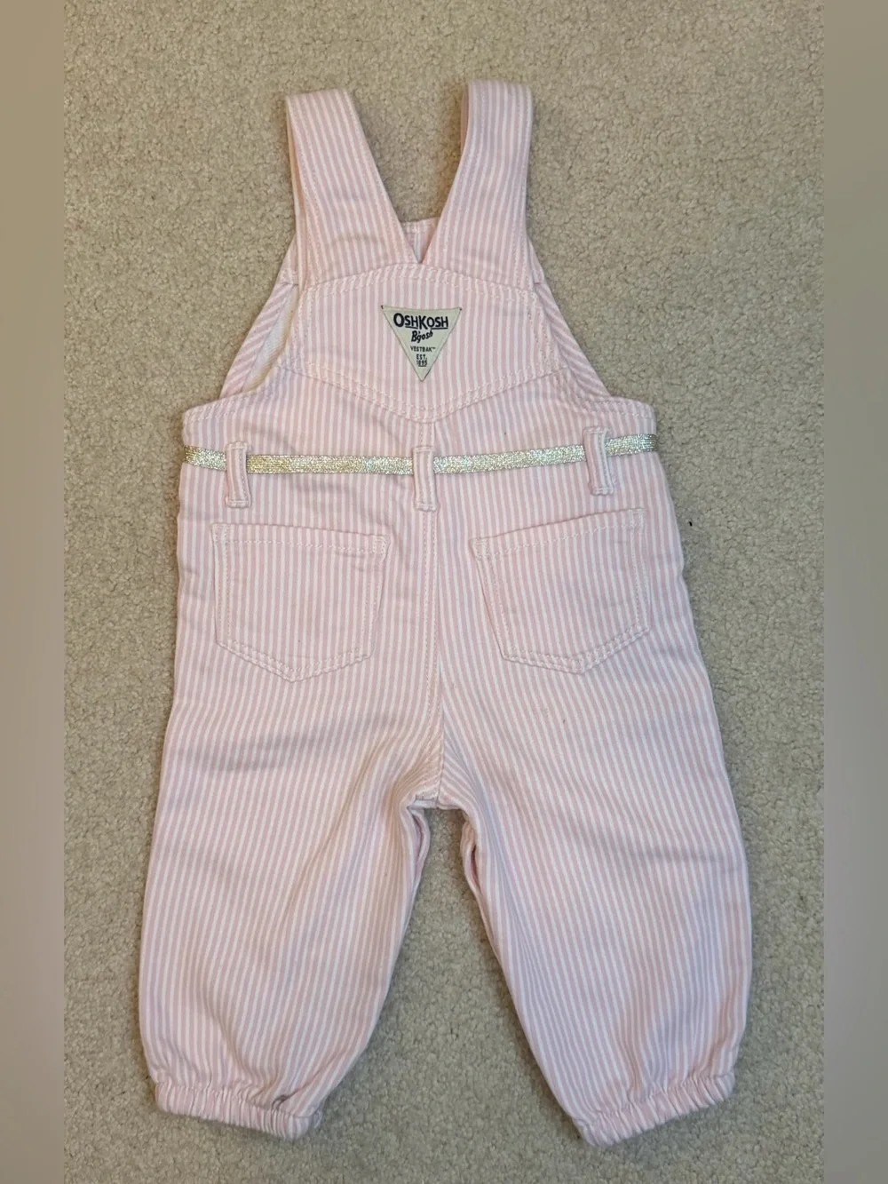 OshKosh B'gosh Knit Pink & White Denim Stripe Overalls